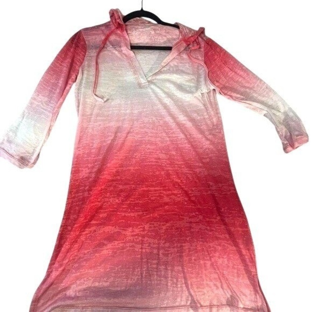 Balance Collection Hoodie Dress Pink Ombre Burnout Coverup Large